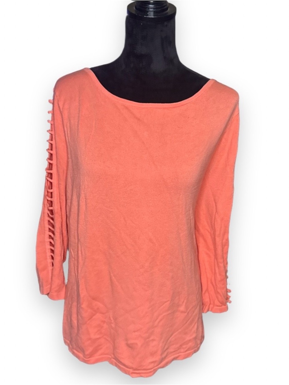 Boatneck Coral Ladder-Sleeve Knit Top
